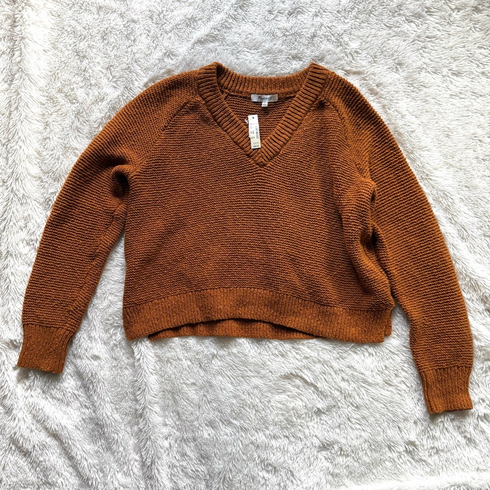NWT Madewell Small Hemlock V-Neck Pullover Sweater in Golden Pecan - Picture 3 of 9